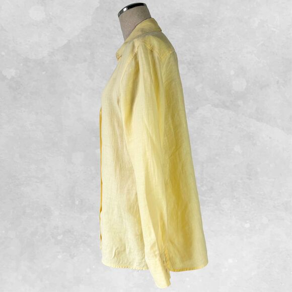 Talbots Pure Irish Linen Yellow Collared V Neck Long Sleeve Blouse - Women's 14 - Picture 4 of 8